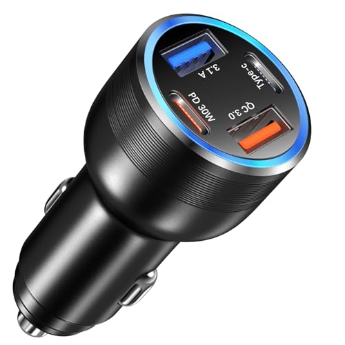 65W USB C Car Charger, 4 Port Fast Cigarette Lighter USB Charger Adapter - color: Black, size: 1-Pack