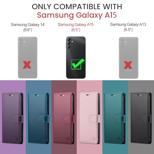 FLIPALM Wallet Case for Samsung Galaxy A15 5G, Rose Gold | Card Holder, RFID Blocking, PU Leather Folio Flip, Kickstand, Protective Shockproof Cover - color: Rose Gold