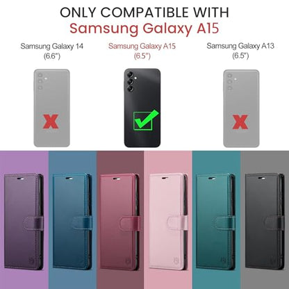 FLIPALM Wallet Case for Samsung Galaxy A15 5G, Rose Gold | Card Holder, RFID Blocking, PU Leather Folio Flip, Kickstand, Protective Shockproof Cover - color: Rose Gold
