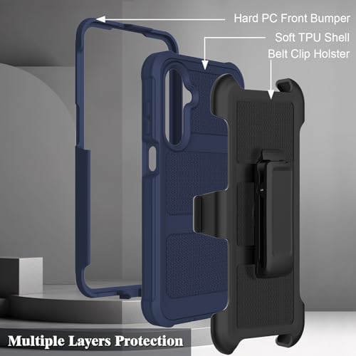 for Samsung Galaxy A16 5G Case with 2 Pack Tempered Glass Screen Protector, [Holster Series] Belt Clip Hard Tough Heavy Duty Rugged Shockproof Protective Cell Phone Case (Dark Blue) - color: Dark Blue