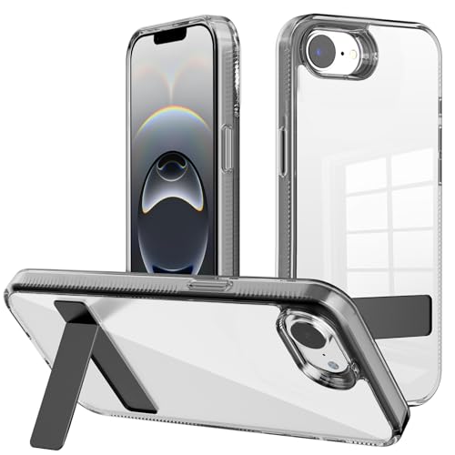 Compatible with Transparent iPhone 16e Case with Invisible Built-in Kickstand Metal Stand Shockproof TPU + Acrylic Slim Clear,Anti-Yellowing Phone Cover-Black - color: Black