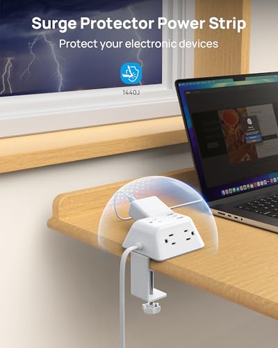 TROND Desk Clamp Power Strip, Desk Mount Charging Station with 5 AC Outlets - color: White, size: 6FT (2U1C)
