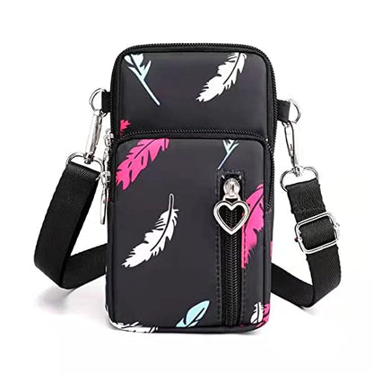 Women Crossbody Cell Phone Purse Case Armband Bag for iPhone 12 13 Mini 14 15 Plus 11 Pro Max Google Pixel 6a 7a 8a 6 7 8 Pro - color: Black-feather