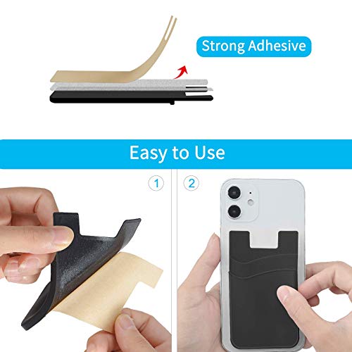 SS Black Phone Wallet, Credit Card Holder Stick on for iPhone Samsung Galaxy Any Smartphone 3 Pack - color: Black Black Black