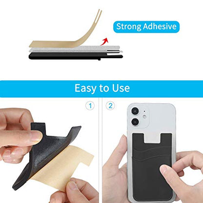 SS Black Phone Wallet, Credit Card Holder Stick on for iPhone Samsung Galaxy Any Smartphone 3 Pack - color: Black Black Black