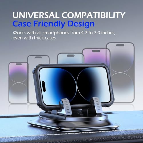 1 PC Car Phone Holder, Dashboard Cell Phone Mount, Anti-Slip One-Hand Operation Bracket, 360 Degree Rotation ，Universal for Most Cars, Trucks, SUVs (Black)