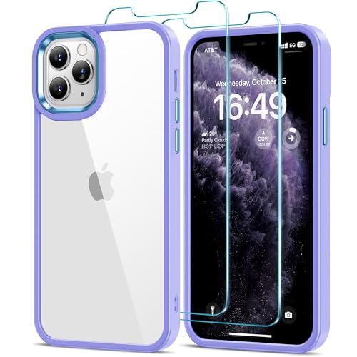 HOOMIL Case for iPhone 11 Pro Phone Cover with 2-Pack Tempered Glass Screen Protector, Non-Yellowing, Drop Protection, Anti-Scratch, Transparent, Hard Back - Purple Clear - color: Purple Clear, size: iPhone 11 Pro