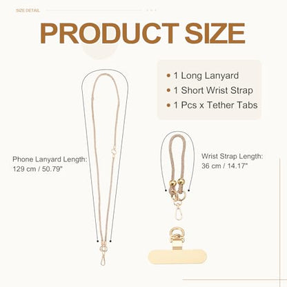 PATIKIL Crystal Phone Strap Crossbody Wrist Lanyard Phone Strap Rhinestone Cell Phone Lanyard Necklace with Tether Tabs - color: Champagne