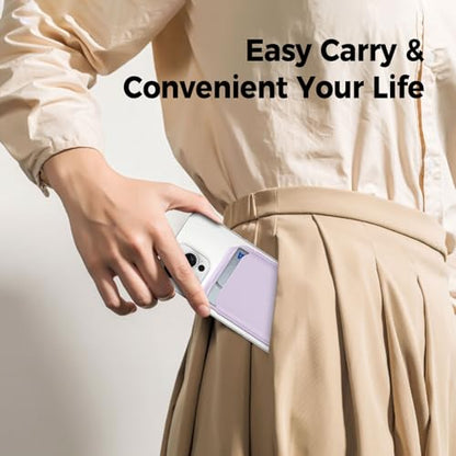 for MagSafe Wallet with Mirror,4 Card Holder RFID Blocking Stand - color: Lavender