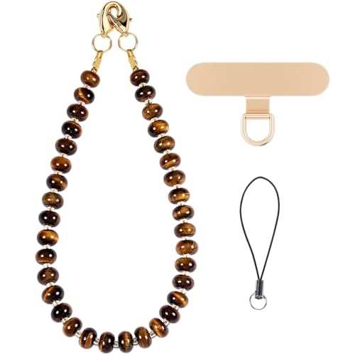 CH.yishi Beaded Phone Charm Wrist Strap with Tether Tab,Camera Lanyard - color: Tiger’s Eye