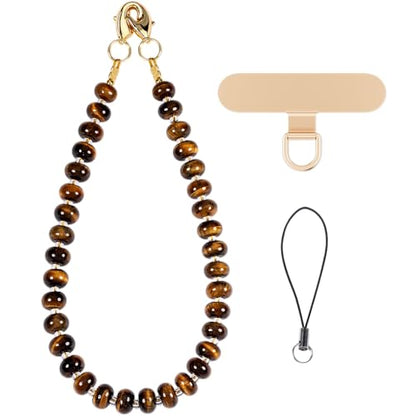 CH.yishi Beaded Phone Charm Wrist Strap with Tether Tab,Camera Lanyard - color: Tiger’s Eye