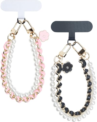 Beaded Pearls Phone Wrist Strap, Detachable CellPhone Wristlet with Tether Tab, Hands-Free Universal Cellphone Charm Bracelet Strap for Cell Phone Keys AirPods - style: Style B