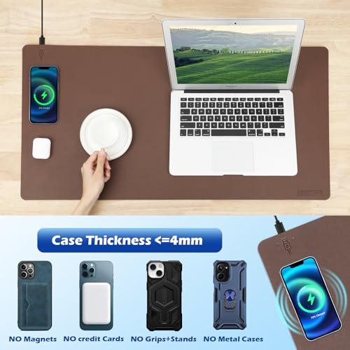 Wireless Charging Desk Mat, Mouse Pad, Brown-L, 32 * 16inch - color: Brown-l, size: 32" x 16"