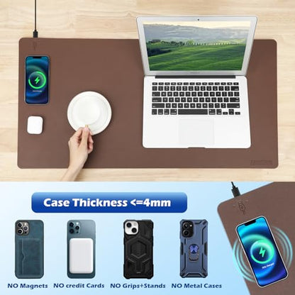 Wireless Charging Desk Mat, Mouse Pad, Brown-L, 32 * 16inch - color: Brown-l, size: 32" x 16"