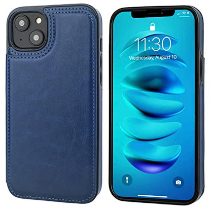 ONETOP for iPhone 14 Plus Wallet Case with Credit Card Holder,Blue | Kickstand,ID/Cash Holder,Case Wallet with Card Slots,Double Magnetic Clasp,Durable PU Leather Shockproof Cover for Women Men - color: Blue