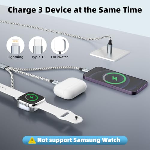 Travel Essentials 3in1 USB C Multi Charging Cable for iPhone Watch Charger - color: Gray&White, size: AC to C+L+iWatch