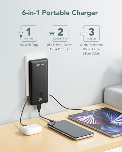 charmast Portable Charger Power Bank 10000mAh with Built-in AC Wall Plug - color: Black