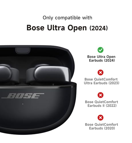SURITCH Case Cover for Bose Ultra Open Earbuds(2024), Shockproof Protective Cover for Bose Ultra Open Wireless Ear Earbuds Charging Case Accessories with Carabiner, Black - color: Black