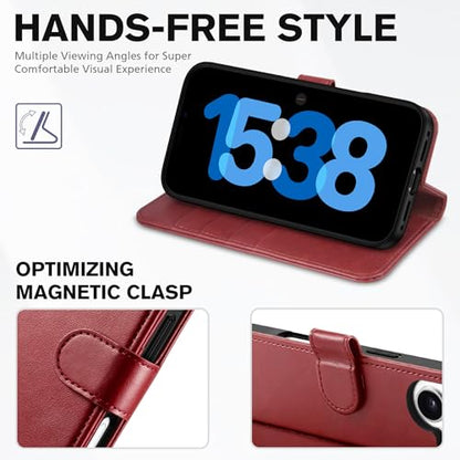 TUCCH Case Wallet for iPhone 17 (6.3") 2025, RFID Blocking Folio, Dark Red | 4 Card Holders, Kickstand, PU Leather, Magnetic Closure, Shockproof TPU Shell, Protective Flip Cover - color: Dark Red