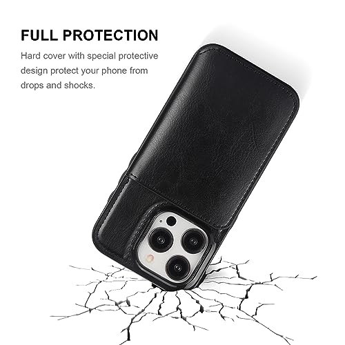 KIHUWEY Compatible with iPhone 15 Pro Wallet Case Credit Card Holder, Premium Leather Kickstand Flip Hidden Magnetic Clasp Durable Shockproof Protective Cover for iPhone 15 Pro 6.1 inch (Black) - color: Black
