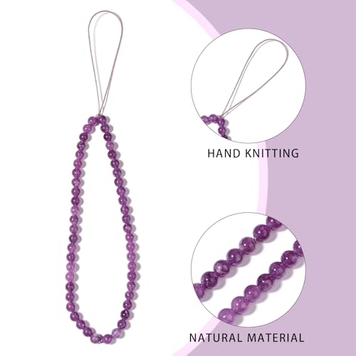 Natural Semi-Precious Gem Stones Beaded Phone Charm - style: Amethyst