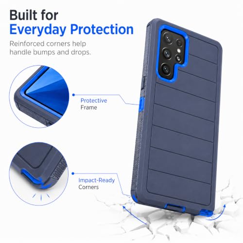 Three Layer Protective Case for Samsung Galaxy S23 Ultra,Black and Blue Dual Color,Heavy Duty Drop Protection Case