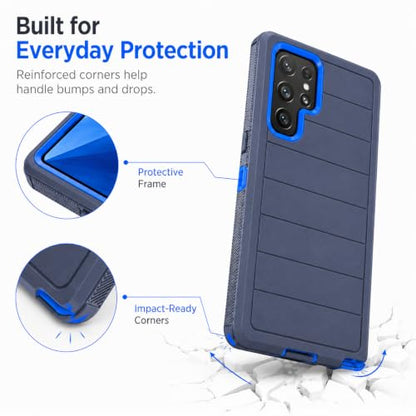 Three Layer Protective Case for Samsung Galaxy S23 Ultra,Black and Blue Dual Color,Heavy Duty Drop Protection Case