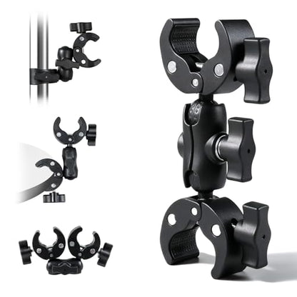INNOLIFE Double Ball Head Camera Clamp - Adjustable Mounting Bracket with Pliers-Style Grips for Photo Studio Equipment, Light Stands, Reflectors, Monitors, and Golf Cart Crossbars（6inch）