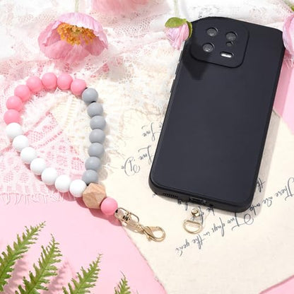 Silicone Beaded Phone Wrist Strap - color: Grey Coral