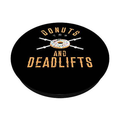 Donuts and Deadlifts Funny Doughnut Workout Black PopSockets PopGrip: Swappable Grip for Phones & Tablets