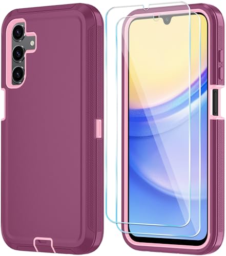 Qinmay Phone Case for Samsung Galaxy A15 5G Case with HD Screen Protector, Heavy Duty Shockproof & Dropproof 3-Layer Cover Phone Case for Galaxy A15,WineRedPink - color: WineRedPink, size: for Galaxy A15