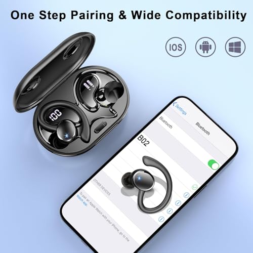 Wireless Earbuds, Bluetooth 5.4 Headphones, 75H Deep Bass Sound, Earhook - color: Jet-Black