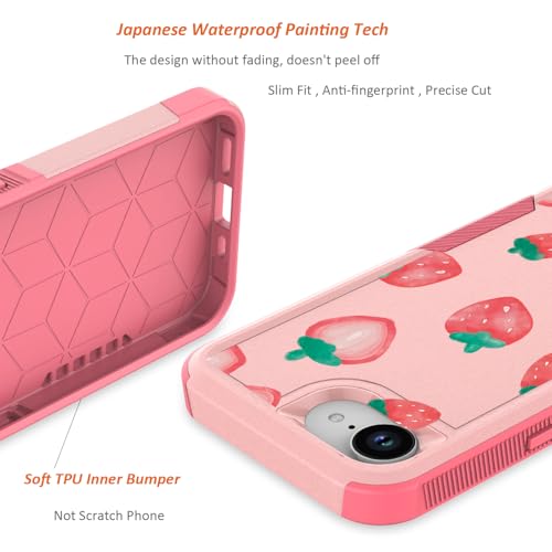 for iPhone 17e Case & iPhone 16e Case: Cute Flowers Floral Design for Girls Women Military Grade Drop Protection TPU Bumper Shockproof Silicone Phone Cover (Strawberry) - color: Strawberry
