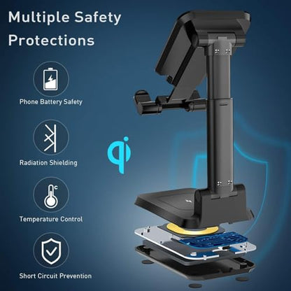 Wireless Charger, 2 in 1 Wireless Charging Station, Phone Charger Stand Phone Holder for Desk Compatible with iPhone 17 16 15 14 13 12 Pro Max Plus, Airpods 4 3 2 Pro, Samsung S25 S24 S23 Note 20