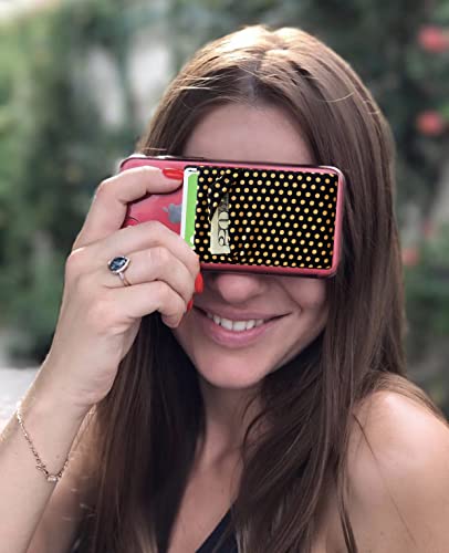 RFID Blocking Phone Card Wallet Stretchy Lycra Wallet Pocket Credit Card ID Case Pouch Sleeve Adhesive Sticker Compatible with iPhone Android Smartphones (Polka Dot Yellow)-2PC - color: Dot Yellow