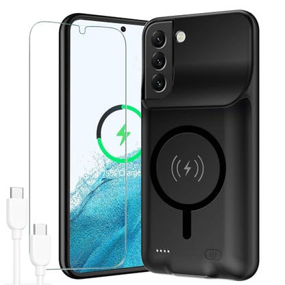 Battery Case for Galaxy S22, Upgraded 10000mAh Portable Protective Wireless Charging Case Compatible with Galaxy S22 (6.1 inch) Rechargeable Extended Battery Pack Charger Case (Black) - size: Galaxy S22 -10000mAh