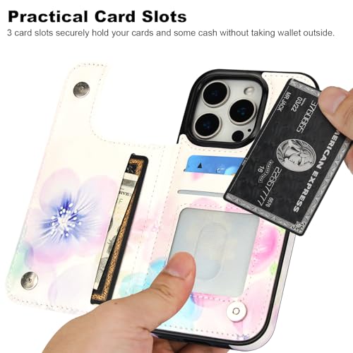 HAOPINSH for iPhone 16 Pro Wallet Case with Card Holder, Pale Flower Pattern Back Flip Folio PU Leather Kickstand Card Slots Case for Women Girls, Double Magnetic Clasp Shockproof 6.3" - color: Pale Flower