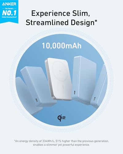 Anker MagGo Power Bank, 10,000mAh Qi2-Certified 15W Portable Charger | Slim and Fast MagSafe-Compatible Battery Pack, Ergonomic Design, for iPhone 16 / 15 / 14 / 13 Series and More - color: White