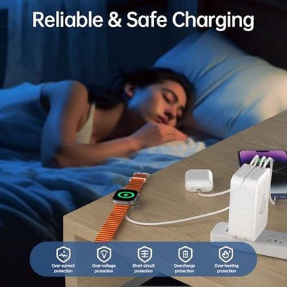 5-in-1 Retractable Apple Watch Charger, 35W Travel Wall Charger - color: Peal White