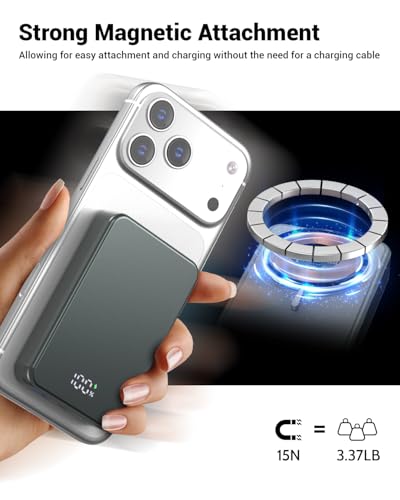Magnetic Portable Charger for Magsafe Power Bank, 26800mAh 20W PD Large Capacity Aluminum Alloy USB-C in&Out Wireless Fast Charging Battery Pack for iPhone 17Pro Max/16/15/14/13/12 Series, Gray - color: Gray