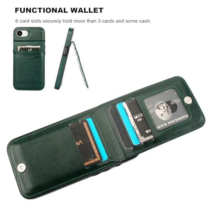 KIHUWEY for iPhone 17e/16e Wallet Case Card Holder Kickstand, Dark Green | Credit Card Slots, PU Leather, Magnetic Clasp, Flip Heavy Duty Protection Cover for Men and Women - color: Dark Green