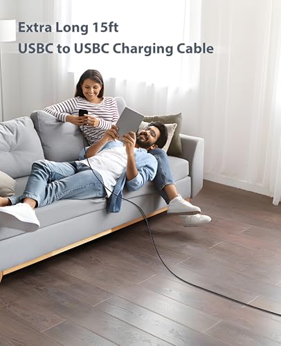Extra Long USB C to USB C Cable 100W 15ft 2Pack Charger Cable Fast Charging - color: Black, size: 15FT 2Pack, style: 100W USB C to USB C