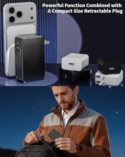 Retractable Charger USB C Charging,45W Retractable iPhone 17 16 Charger Wall Plug,4 in 1 Foldable Plug with Dual USB C Cable Ultra-Compact Travel Charging for iPhone Air/17/17Pro/17 Pro Max/16/15,iPad