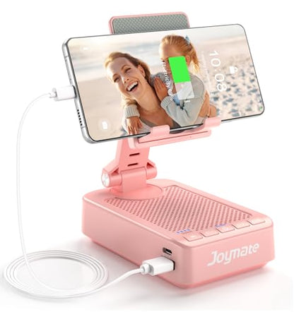Gifts for Women Girls, Phone Stand with Bluetooth Speaker and Charging Function 360° Rotable Angle Adjustable Cell Phone Holder with HD Stereo Sound Fits All Phones,Tablet (Pink) - color: Pink