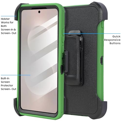 Compatible for Samsung S26 Rugged Case with Belt Clip Holster & Built-in Screen Protector, Heavy-Duty Full-Body Shockproof Cover, Military-Grade Protective Phone Case (Green) - color: Green