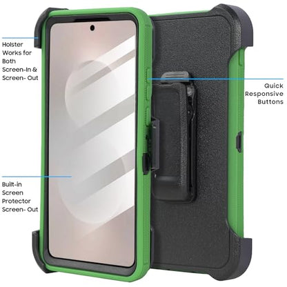 Compatible for Samsung S26 Rugged Case with Belt Clip Holster & Built-in Screen Protector, Heavy-Duty Full-Body Shockproof Cover, Military-Grade Protective Phone Case (Green) - color: Green