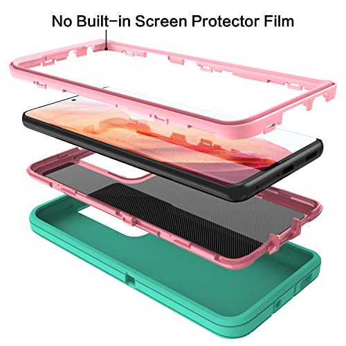 MXX Case Compatible with Galaxy S21 Ultra Case, 3-Layer Super Full Heavy Duty Body Bumper Cover/Shock Protection/Dust Proof, Designed for Samsung Galaxy S21 Ultra 5G 6.8 Inch 2021 (Aqua/Light Pink) - color: Aqua/light Pink