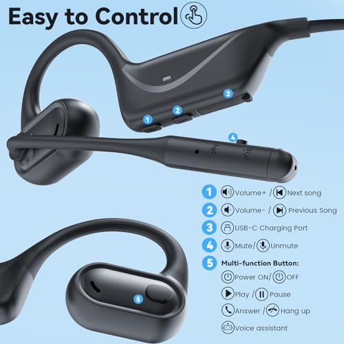 MONODEAL Open Ear Headphones with Mic, Lightweight Bluetooth 5.4 Headset with Microphone Noise Cancelling Mute Button, Wireless Headset Earphones for Work, Driving, Home Office, Workouts - color: Black