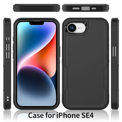 for iPhone 16E / iPhone 17E Case: Dual Layer Protective Heavy Duty Cell Phone Cover Shockproof Rugged with HD Screen Protector - Military Protection Bumper Tough - for iPhone 16E / iPhone 17E, Black - color: Black (PC) + Black (TPU)