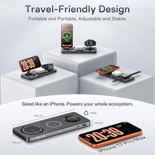 AC ISLAND 5-in-1 Wireless Charger for MagSafe, 25W Foldable Magnetic Stand - color: Gray